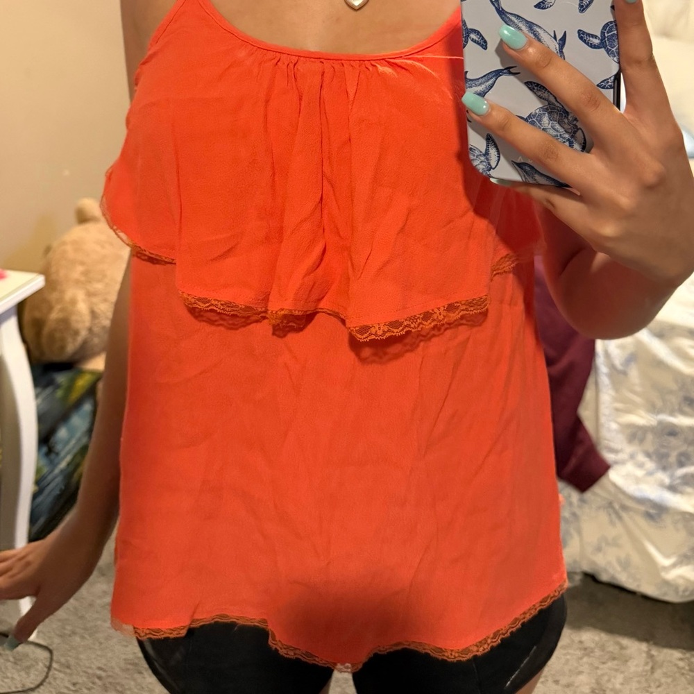 Coral Vintage forever 21 Lace Trim Women's Top